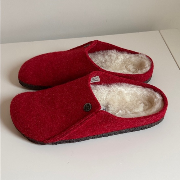 Birkenstock Zermatt Wool Felt Red Clogs Shearling Lined Slippers 39/250/8-8.5 - Picture 4 of 13